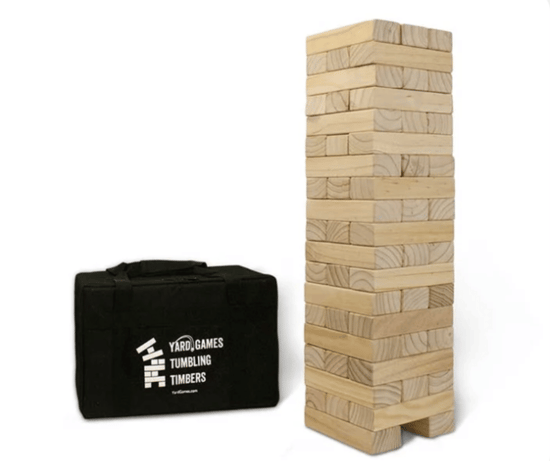 Giant wooden Jenga set with bag.