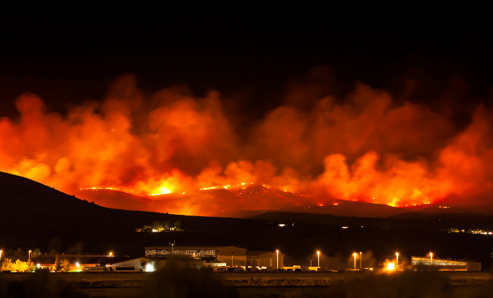 wildfire raging